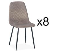 Menzzo Lot de 8 chaises Norway Métal Noir et Velours Taupe - Chaises de Salle à Manger matelassées Design Chic Moderne avec Coutures décoratives