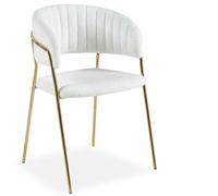 Menzzo Lot de 8 chaises Tabata - Tissu Bouclette crème et Pieds métal Noir - Chaises de Salle à Manger Design Modernes avec Dossier Arrondi