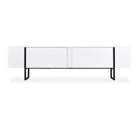 Menzzo Meuble TV Valmain 180 cm Blanc et métal Noir - Meuble TV Moderne avec 2 Portes basculantes - Design Contemporain pour Salon