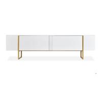 MENZZO Meuble TV moderne avec 2 portes Valmain L180cm Blanc et Métal Or