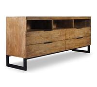 Menzzo Meuble TV Panara 150 cm - Bois Chêne Clair avec 4 Tiroirs & 3 Niches - Rangement Salon, Support TV Jusqu’à 75″ - Style Contemporain & Naturel