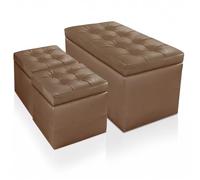 Menzzo PA814 Contemporain Panky Banquette-Coffre + 2 Poufs Bois Marron 85 x 44 x 45 cm