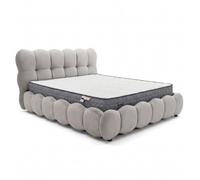 MENZZO Pack Lit-coffre design boule Bilbola + Matelas Bedream 160x200cm Velours Gris - Velours Lit complet : L187 x P223 x H110 cm -