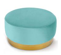 Menzzo Pouf Rond Daisy Velours Menthe & Pieds métal doré - Siège d’appoint Design - Assise Cosy pour Salon, Chambre ou entrée - L75 x P75 x H35 cm