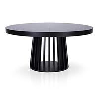 Menzzo Table à Manger Ronde Eliza - Extensible - Noir Mat - Design Moderne - Plateau Effet Bois - 4 à 6 Personnes - Salon & Salle à Manger