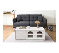 MENZZO Table basse 60x100cm avec portes et tiroirs style naturel chic Volos Blanc texturé