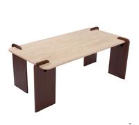 MENZZO Table basse au design Art Déco Cezanne 60x120cm Effet travertin Beige et Bois foncé