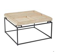 Menzzo Table Basse Duplix - Plateau compartimenté réversible - 80 × 80 cm - Effet travertin Beige - Meuble Salon Moderne