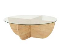 Menzzo Table Basse Design Sunac D90cm Verre Transparent et Chêne Clair