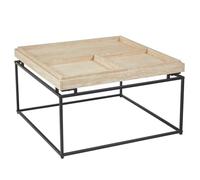 Menzzo Table Basse Duplix - Plateau compartimenté réversible - 80 × 80 cm - Effet travertin Beige - Meuble Salon Moderne