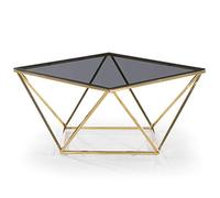Menzzo Table Basse Louane en Verre Fumé et Pieds Dorés - Table de Salon Design Moderne - L80 x P80 x H45,5 cm