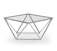 Menzzo Table Basse LOUANE en Verre Transparent & Pieds Métal Argent - Design Moderne Salon - L80 x P80 x H45,5 cm