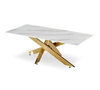 MENZZO Table basse Naelle en Verre effet Marbre blanc et pieds Or