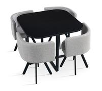 MENZZO Table carrée 90cm avec 4 chaises gain de place Oslo Noir et Tissu Gris - table à manger