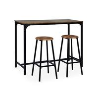 Menzzo Table de Bar Industrielle Jostin avec 2 tabourets - Ensemble Mange-Debout Bois et métal Noir - Table Haute + sièges Style loft - idéal Cuisine, Bar et Petit Espace