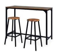 Menzzo Table de Bar Industrielle Jostin avec 2 tabourets - Ensemble Mange-Debout Bois et métal Noir - Table Haute + sièges Style loft - idéal Cuisine, Bar et Petit Espace