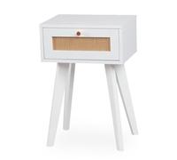 Menzzo Table de Chevet DALGORA 1 tiroir avec cannage - 40 cm - Meuble Chambre Blanc Moderne - Rangement Pratique