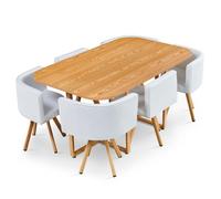 MENZZO Table et chaises Oslo XL Chêne et Simili Blanc - table à manger L150 x P90 x H75 cm