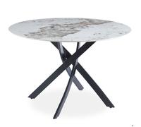 MENZZO Table ronde Bangui 120cm Céramique effet marbre Blanc et pieds croisés Métal Noir - table à manger L120 x P120 x H75 cm<br