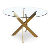 Menzzo Table à manger CORIX ronde verre transparent pieds Or 100 cm