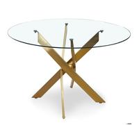 Menzzo Table à manger CORIX ronde verre transparent pieds Or 100 cm