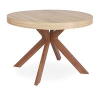 Menzzo Table Ronde Extensible MYRIADE Bois Sonoma - 110 à 260 cm - Table Salle à Manger 10 Personnes avec 3 Rallonges - Design Vintage Pied Central Métal Effet Bois