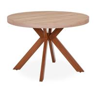 Menzzo Table Ronde Extensible MYRIADE Bois Sonoma - 110 à 260 cm - Table Salle à Manger 10 Personnes avec 3 Rallonges - Design Vintage Pied Central Métal Effet Bois