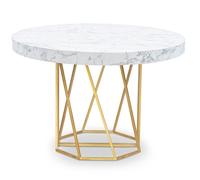 Menzzo Table Ronde Extensible Yasmina Effet marbre & Pieds dorés - Table Salle à Manger Moderne - Ø 120-160 cm x H76 cm - Plateau Effet marbre Blanc