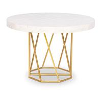 Menzzo Table Ronde Extensible Yasmina Effet marbre & Pieds dorés - Table Salle à Manger Moderne - Ø 120-160 cm x H76 cm - Plateau Effet marbre Blanc