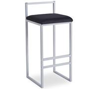 Menzzo Tabouret de Bar Drakkar Métal Noir & Velours Noir - avec Assise Rembourrée - Style Industriel Moderne pour Îlot Central, Bar ou Cuisine - L35 x P35 x H80 cm