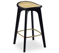 Menzzo Tabouret de Bar Yokori Assise en Bambou Noir et Cannage - Chaise Haute Design Naturel - Assise Style Bohème - H67 cm, pour Bar, Cuisine ou îlot