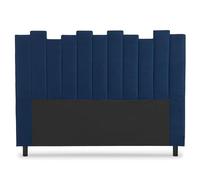 Menzzo Tête de Lit Lucky 160 cm Velours Bleu - Tête de Lit Design Moderne à Bandes Verticales - Décoration Chambre Adulte Élégante et Cocooning sans Fixation
