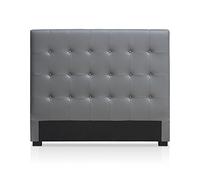 Menzzo Tête de lit Luxor 140 cm Gris - Capitonnée en Simili PU - Compatible lit Double 140 cm - Design Classico-Chic - Facile à Installer - Chambre Adulte