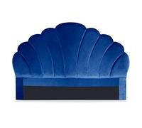 Menzzo Tête de lit Mermaid 160 cm - Velours Bleu Glamour, Matelassée Forme Coquillage, Compatible Sommier 160 cm, Décoration Chambre Chic