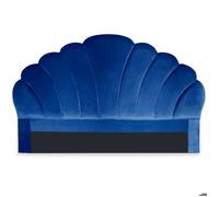 Menzzo Tête de lit Mermaid 180 cm en Velours Bleu - Tête de lit matelassée Design Coquillage - Compatible lit 180 cm - Style Chic et Glamour
