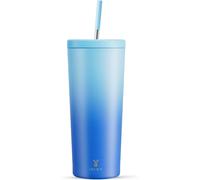 Meoky Gobelet isotherme 24 oz avec couvercle et paille, Gobelet isotherme sous vide en acier inoxydable, Garde le froid 24 heures, 100 % étanche, Compatible porte-gobelet de voiture Bleu ciel