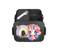 Mepal Bento Boîte à déjeuner Take a Break personnalisable, boîte à déjeuner avec insert compartiments, boîte à lunch avec nom, motif de licorne arc-en-ciel multicolore Midi noir