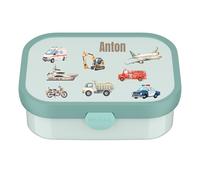 Mepal Boîte à déjeuner personnalisée pour enfants avec compartiments, boîte à déjeuner avec nom, sans BPA, anti-fuite, avec impression colorée de véhicules (menthe)