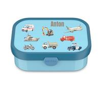 Mepal Boîte à déjeuner personnalisée pour enfants avec compartiments, boîte à déjeuner avec nom, sans BPA, anti-fuite, avec impression colorée de véhicules (bleu)