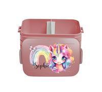 Mepal Boîte à déjeuner Take a Break personnalisable, avec séparateur pour fille, boîte à lunch avec nom, séparateur, impression colorée licorne arc-en-ciel rouge