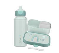 Mepal Ensemble boîte à goûter et gourde personnalisées, boîte à déjeuner pour enfant avec compartiments, boîte à déjeuner et bouteille d'eau avec nom, anti-fuite, avec impression multicolore