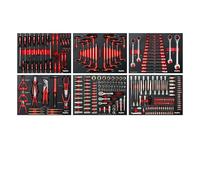 Mephisto 6 inserts avec outils tels que clés à cliquet, jeu de douilles, jeu d'embouts, pinces, tournevis, six pans creux, six ronds creux, clés mixtes à cliquet dans des insert souples en Carbon Lock