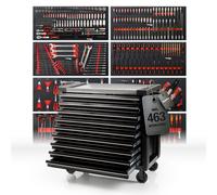 Mephisto Pro-Line Chariot à Outils Big Black avec 9 tiroirs et Outils tels Que Tournevis VDE, cliquet avec boîte à Douilles, Jeu de Tournevis, etc. en incrustations Souples en Carbone Lock