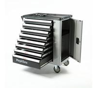 Mephisto Chariot XXL d'atelier avec 8 tiroirs dont 8 remplis d'outils comme clés à molette, cliquet avec écrou, tournevis, etc. avec tiroirs en incrustation souple en optique carbone