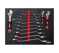 Mephisto Kit d'outils Pro Line - Insert de chariot d'atelier - Clé à molette - Clé polygonale double - Clé à molette - Jeu de clés polygonales coudées - Métrique - Avec incrustation souple - Aspect