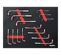 Mephisto Kit d'outils Pro Line - Insert pour chariot d'atelier - Jeu de clés à tête de pipe - Double jeu de clés à douille hexagonales - 14 pièces - Avec incrustation souple aspect carbone