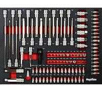 Mephisto Kit d'outils Pro Line - Insert pour chariot d'atelier - Jeu de douilles et d'embouts - Pour visseuse à percussion - Incrustation souple - Aspect carbone