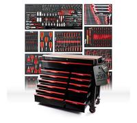 Mephisto Pro-Line BIG Servante d'atelier avec 12 tiroirs Dont 11 Outils tels Que Tournevis VDE, cliquet avec boîte à Douilles, Jeu de Tournevis, etc. dans des incrustations Souples en Carbone Lock