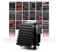 Mephisto ProLine Full Black Servante d'atelier avec 9 tiroirs Dont 9 avec Outils tels Que liquet avec boîtier à écrous, Tournevis, VDE en incrustations Souples en Aspect Carbone