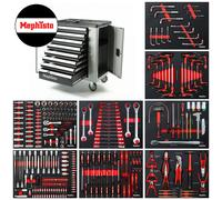 Mephisto Chariot à outils 8 tiroirs avec outils tels que les clés, cliquet avec boîte à noix, clé à tête de pipe, etc. dans Soft Inlays in Carbon Lock tiroirs remplis